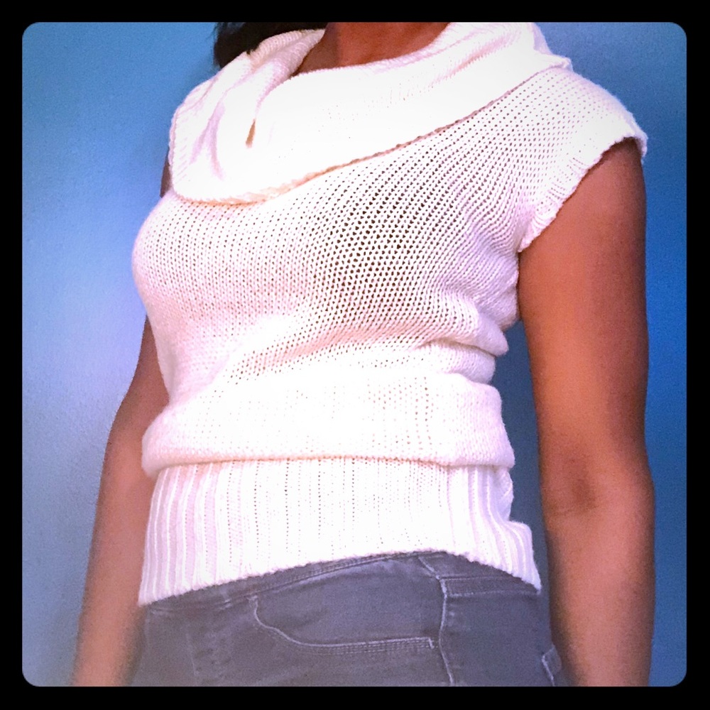 white sleeveless cowl neck bongo sweater